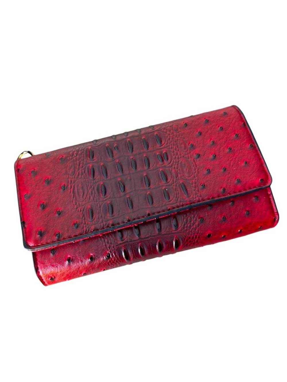 Faux Leather Ostrich Wallet Clutch Purse Red Black Trifold